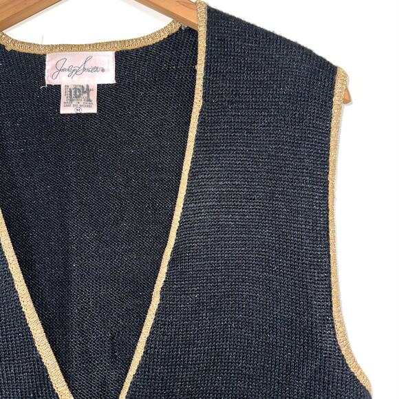 Vintage Jaclyn Smith Black Gold Metallic Floral Knit Sweater Vest Size M - Picture 3 of 11